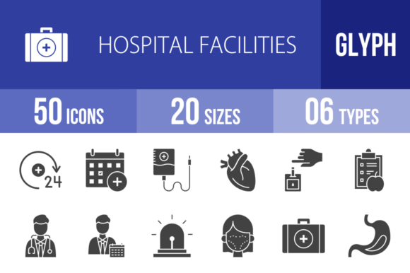50 Hospital Facilities Glyph Icons