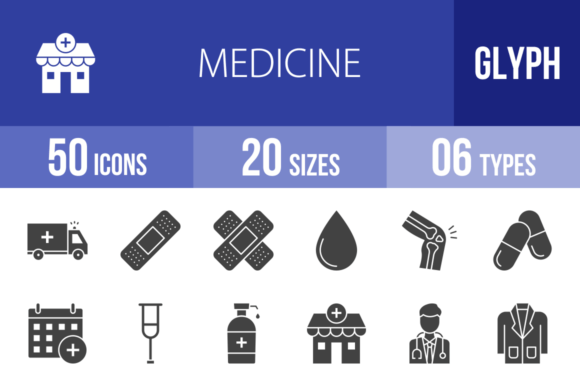 50 Medicine Glyph Icons for Creative Crafting