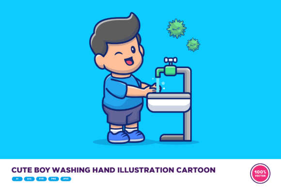 Cute Boy Washing Hand Illustration Graphics
