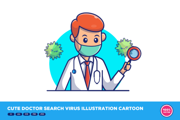 Cute Doctor Search Virus Illustration Graphics
