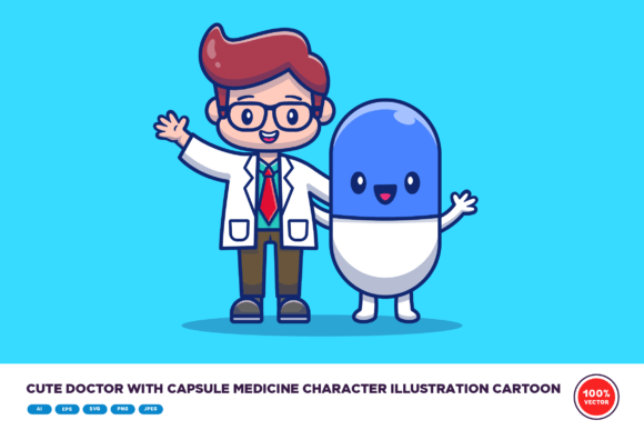 Cute Doctor with Capsule Medicine Graphics