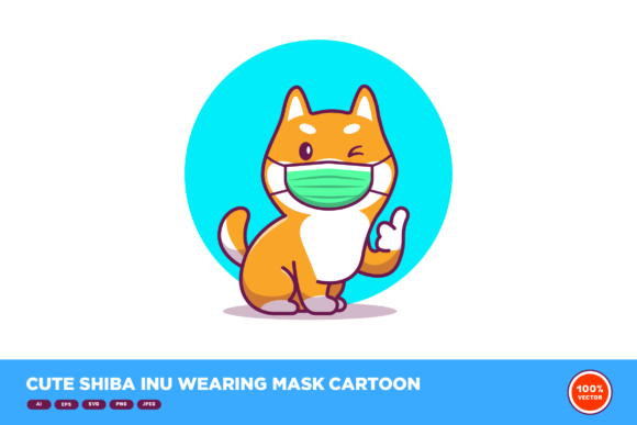 Cute Shiba Inu Wearing Mask Cartoon Graphics