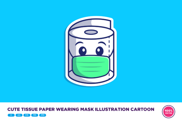 Cute Tissue Paper Wearing Mask Graphics