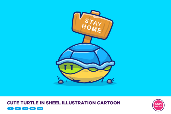 Cute Turtle in Shell Illustration Graphics