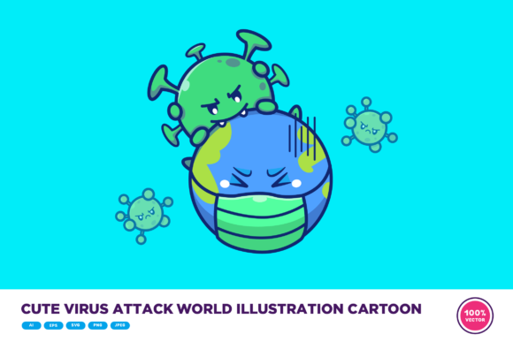 Cute Virus Attack World Illustration Graphics