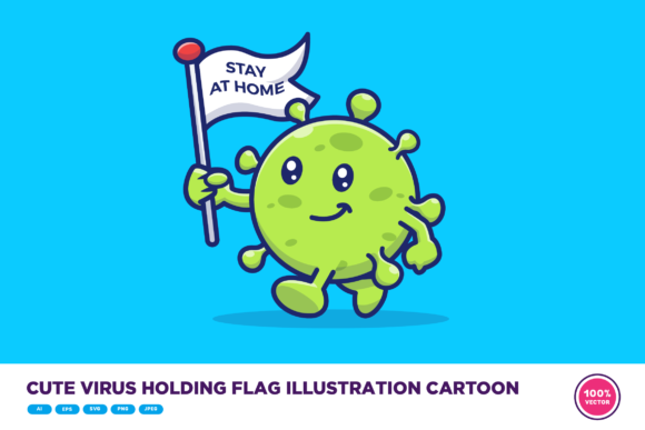 Cute Virus Holding Flag Illustration Graphics
