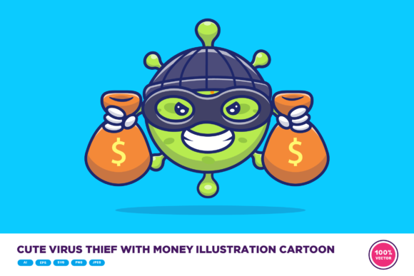 Cute Virus Thief with Money Illustration