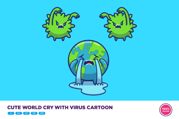 Cute World Cry with Virus Cartoon Graphics