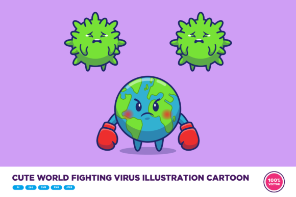 Cute World Fighting Virus Illustration Graphics