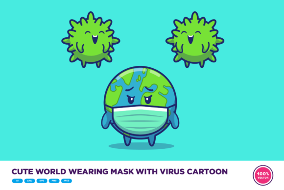 Cute World Wearing Mask with Virus Graphics