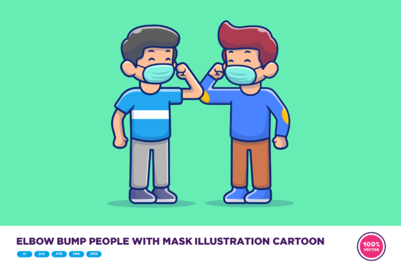 Elbow Bump People with Mask Illustration
