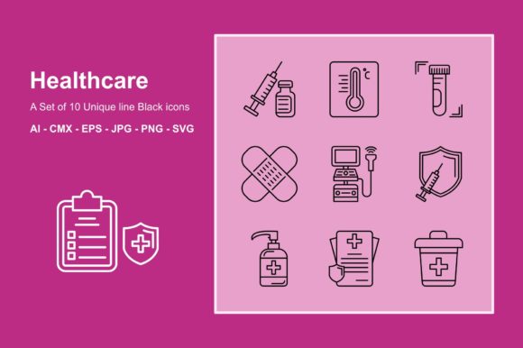 Healthcare Line Black Icon Set