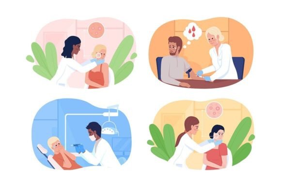 Patients at Appointment with Doctor Set Graphics
