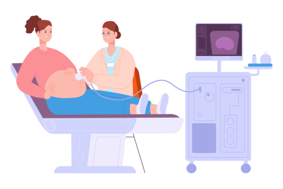Pregnant Woman on Ultrasound Scan. Graphics