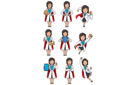 Super Doc Asian Female Set Graphics and Illustrations